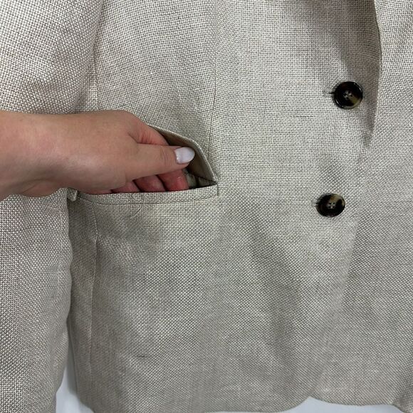 Faconnable Panama Linen Beige Two Button Closure Blazer Size 14 - Picture 5 of 14